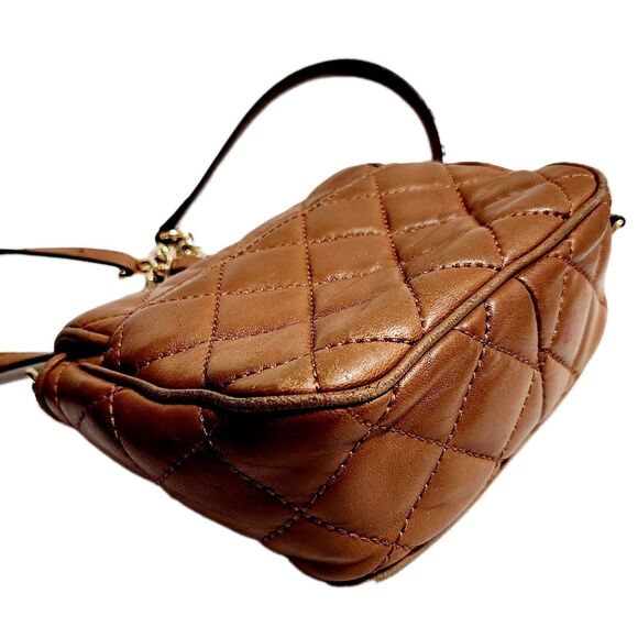 Michael Kors MK Small Chain Fulton Quilted Brown Leather Crossbody Bag Purse - Picture 4 of 12